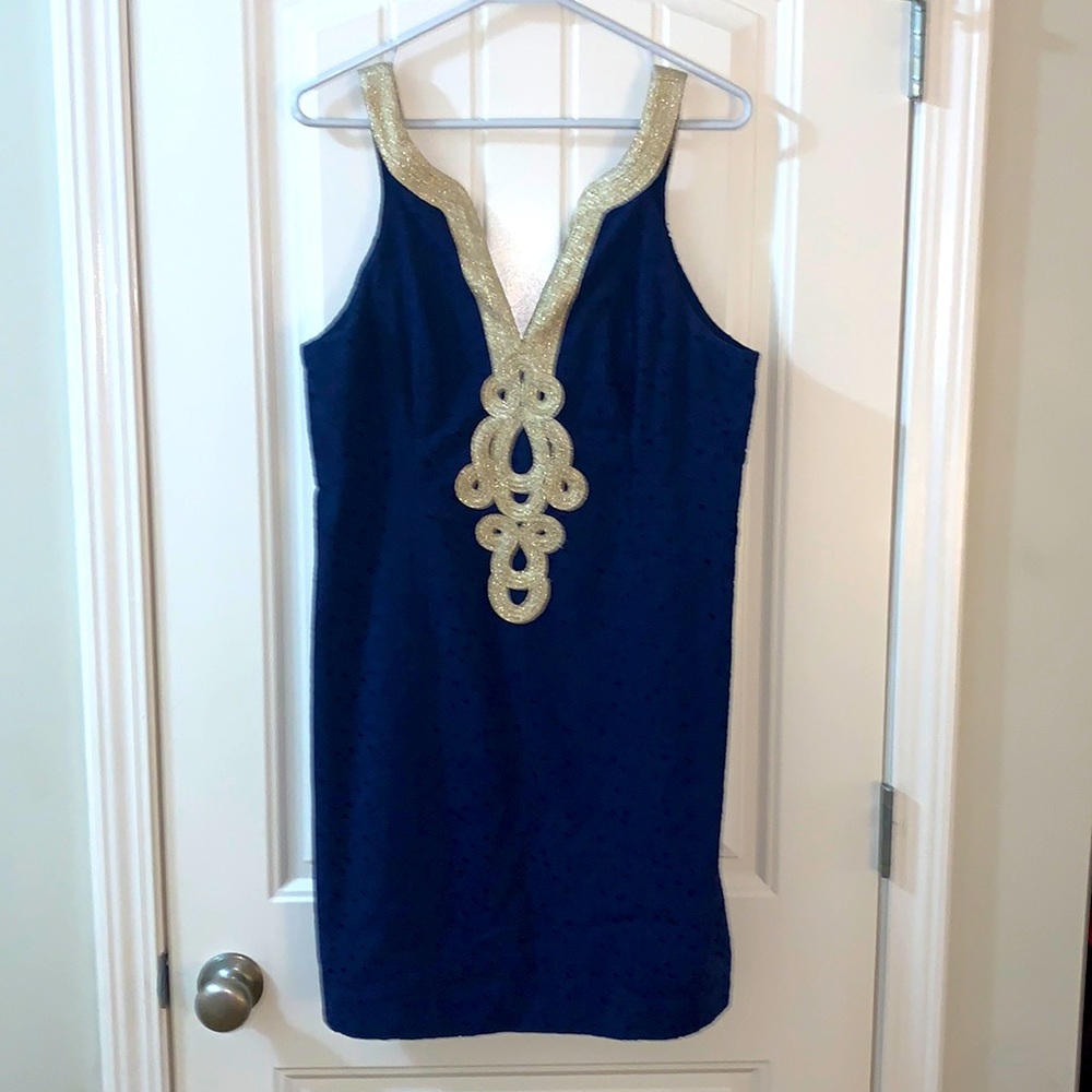 Size 8 Lilly Pulitzer Blue/Gold Emery Shift Dress